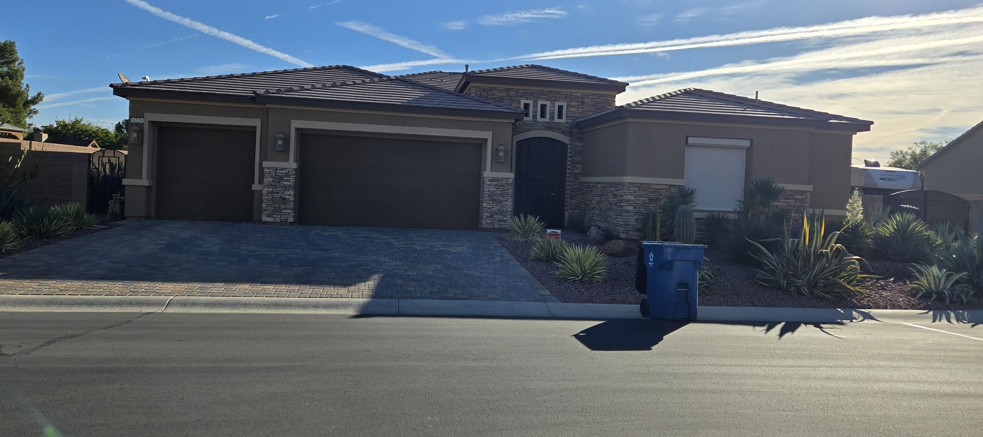 Single-story stucco home after an exterior repaint in Rhodes Ranch, Las Vegas